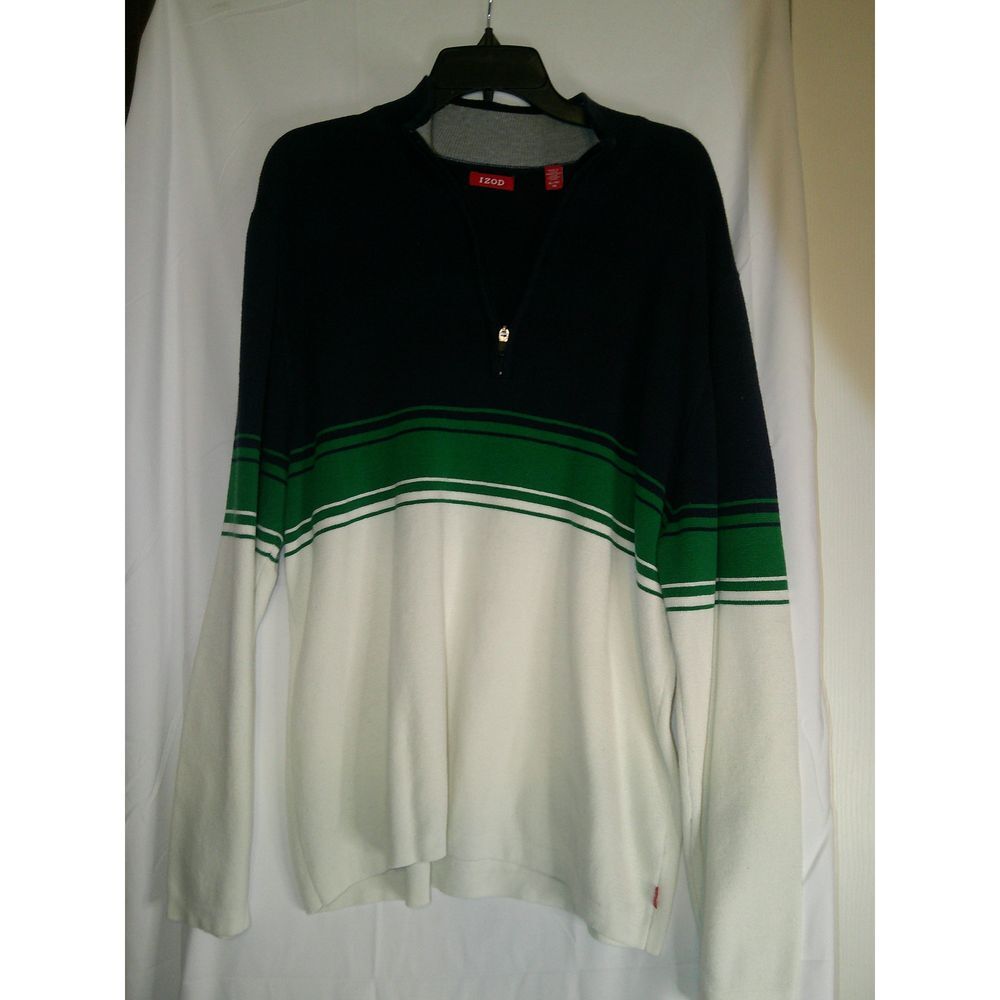 IZOD Vintage Colorblock Quarter-Zip Sweater Blue Green White Casual Pullover XL
